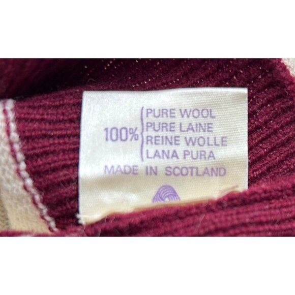 Vintage Pringle Wool Striped Sweater with compass Scottland Burgundy Ecru - Picture 5 of 5